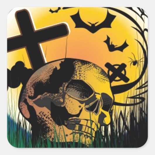 Haunted Halloween Scene Vierkante Sticker (Voorkant)