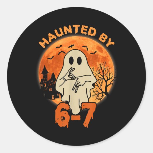 Haunted Halloween Skeleton Haunted Six Seven Numbe Ronde Sticker (Voorkant)