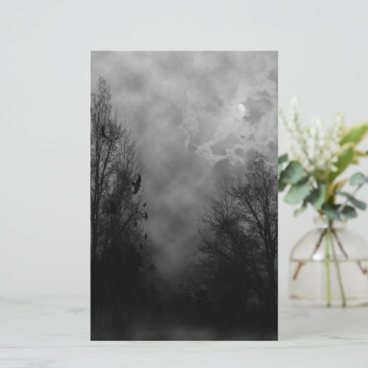 Haunted Halloween Sky met Ravens Briefpapier (Staand voorkant)