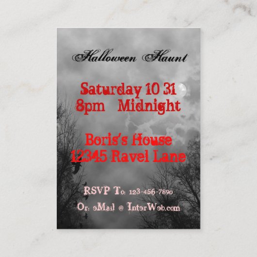 Haunted Halloween Sky Small Invitation Kaart (Achterkant)