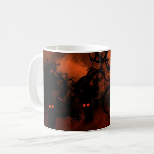 Haunted Halloween Spooky Eyes Creepy Forest Trees Koffiemok (Voorkant links)