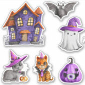 Haunted Halloween Town Paarse Pumpkin Sticker (Voorkant)