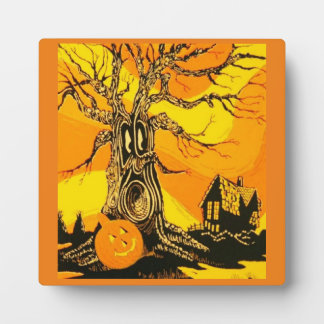 Haunted Halloween Tree Plaque met Easel Fotoplaat