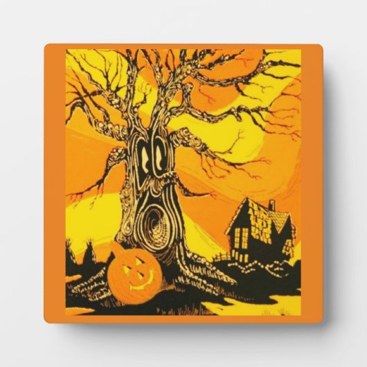 Haunted Halloween Tree Plaque met Easel Fotoplaat (Voorkant)