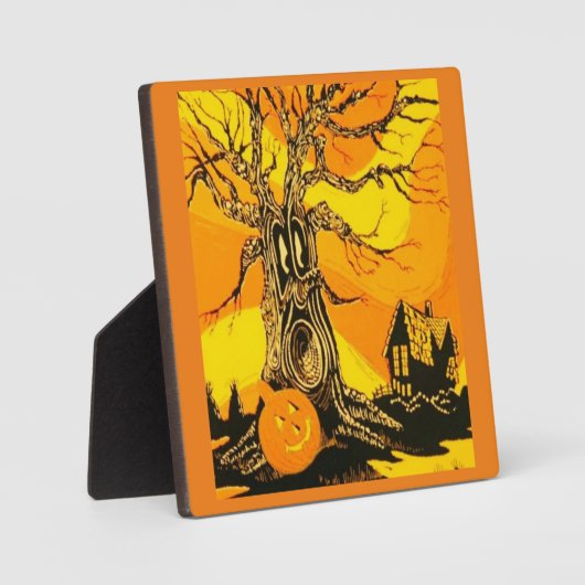 Haunted Halloween Tree Plaque met Easel Fotoplaat (Voorkant)