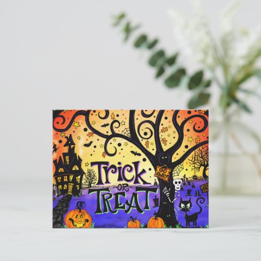 Haunted Halloween Trick or treat Briefkaart (Staand voorkant)