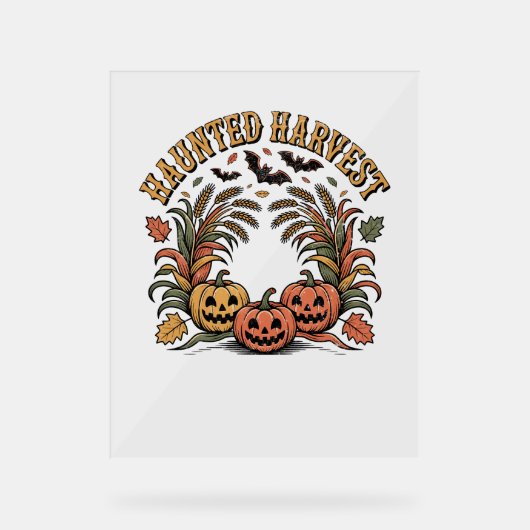 Haunted Harvest Retro Halloween Pumpkin Acryl Bord (Voorkant)