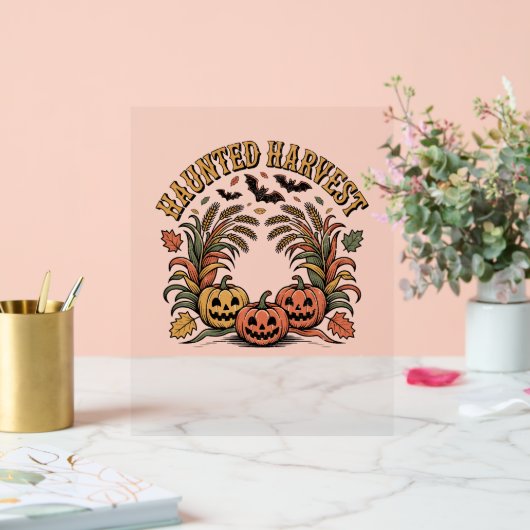Haunted Harvest Retro Halloween Pumpkin Acryl Bord (Huwelijk)