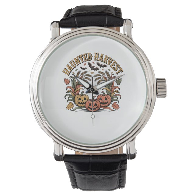 Haunted Harvest Retro Halloween Pumpkin Horloge (Voorkant)