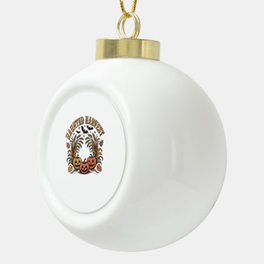 Haunted Harvest Retro Halloween Pumpkin Keramische Bal Ornament (Rechts)
