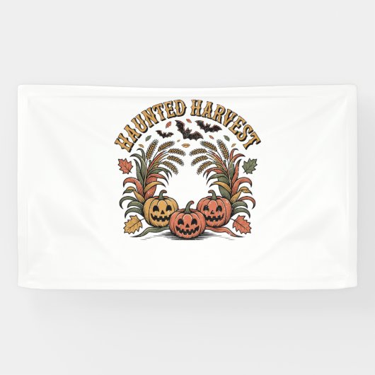Haunted Harvest Retro Halloween Pumpkin Spandoek (Horizontaal)