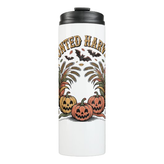 Haunted Harvest Retro Halloween Pumpkin Thermosbeker (Voorkant)