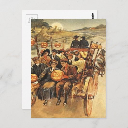 Haunted Hayride Jack O' Lantern Pumpkin Moon Briefkaart (Voorkant / Achterkant)