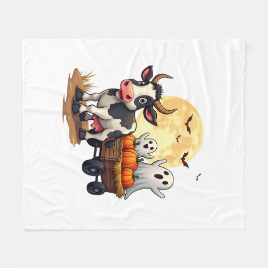 Haunted Hayride Koe Fleece Deken (Voorkant (Horizontaal))