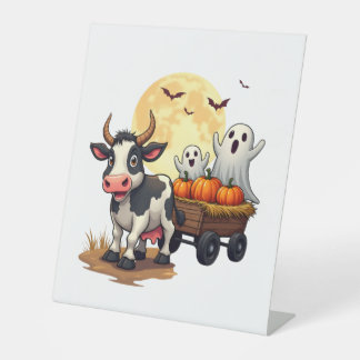 Haunted Hayride Koe Reclamebord Met Voetstuk