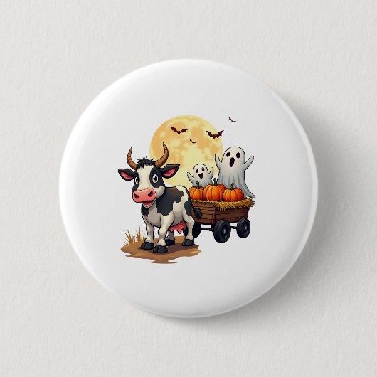 Haunted Hayride Koe Ronde Button 5,7 Cm (Voorkant)