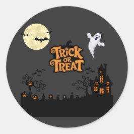 Haunted Hill | Klassieke Halloween House Silhouett Ronde Sticker