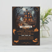 Haunted Hill Sinaasappel Halloween Party Kaart (Staand voorkant)