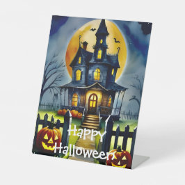 Haunted Hollow & Moon aangekondigd Reclamebord Met Voetstuk