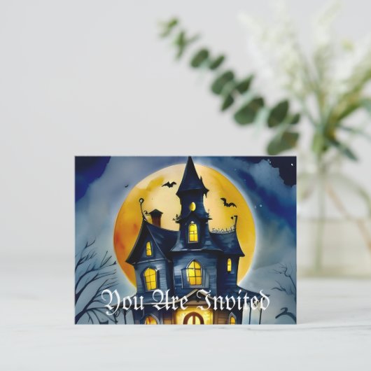 Haunted Hollow & Moon aangekondigd Uitnodiging Briefkaart (Staand voorkant)