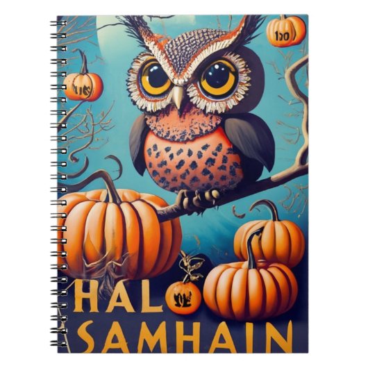 Haunted Hoots Uil en Pompoen Halloween Notitieboek (Voorkant)