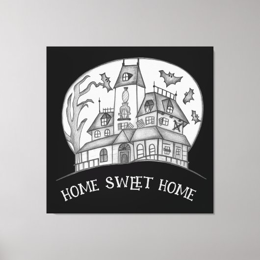 Haunted House and Bats Halloween  Canvas Afdruk (Voorkant)