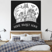 Haunted House and Bats Halloween  Canvas Afdruk (Insitu (Slaapkamer))