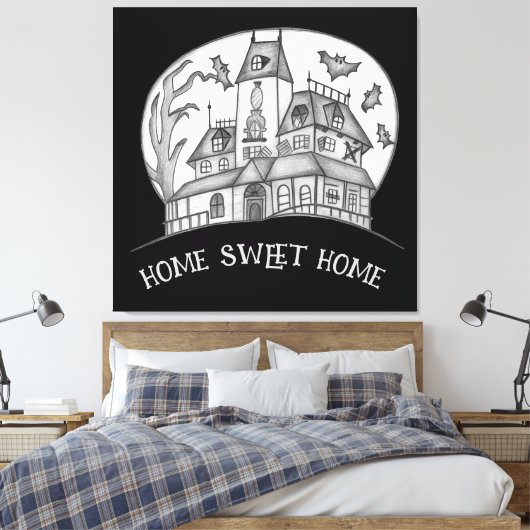 Haunted House and Bats Halloween Canvas Afdruk (Insitu (Slaapkamer))