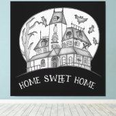 Haunted House and Bats Halloween  Canvas Afdruk (Insitu (Houten vloer))
