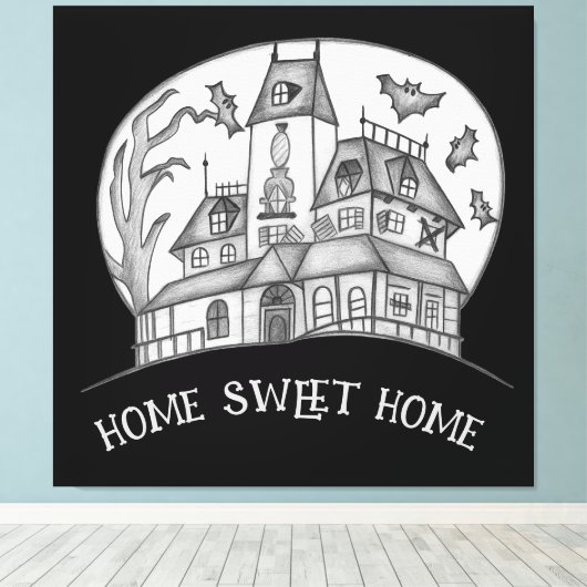 Haunted House and Bats Halloween  Canvas Afdruk (Insitu (Houten vloer))