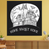 Haunted House and Bats Halloween  Canvas Afdruk (Insitu (Woonkamer))