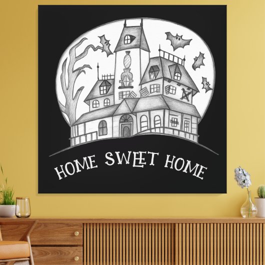 Haunted House and Bats Halloween  Canvas Afdruk (Insitu (Woonkamer))