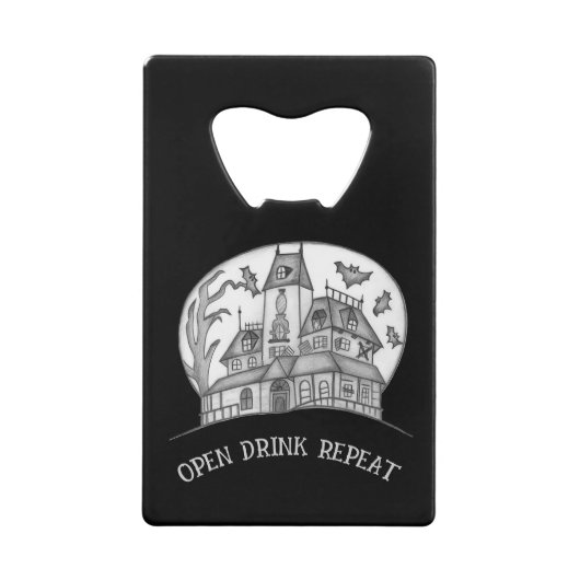 Haunted House and Bats Halloween  Creditkaart Flessenopener (Voorkant)