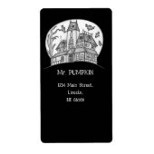 Haunted House and Bats Halloween  Etiket (Voorkant)