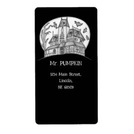 Haunted House and Bats Halloween  Etiket