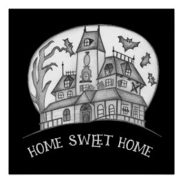 Haunted House and Bats Halloween  Perfect Poster