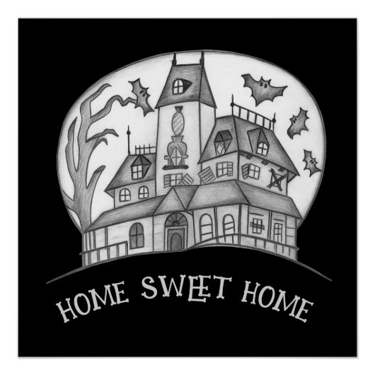 Haunted House and Bats Halloween  Perfect Poster (Voorkant)