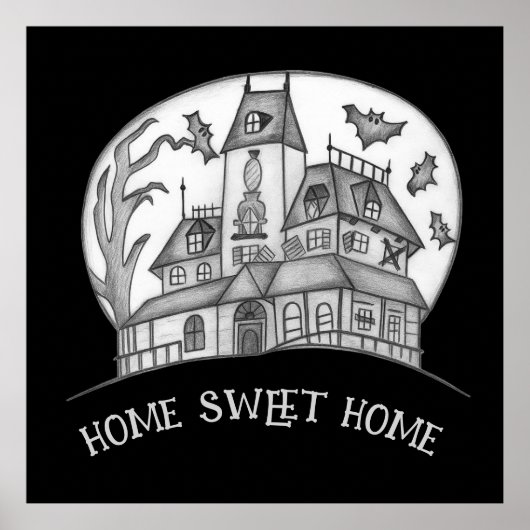 Haunted House and Bats Halloween  Poster (Voorkant)