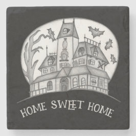 Haunted House and Bats Halloween  Stenen Onderzetter