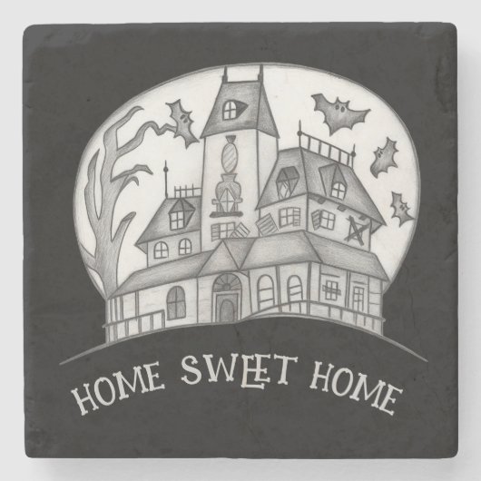 Haunted House and Bats Halloween Stenen Onderzetter (Voorkant)