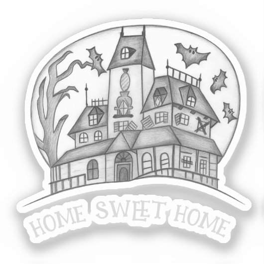 Haunted House and Bats Halloween Sticker (Voorkant)