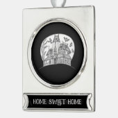 Haunted House and Bats Halloween Verzilverd Banner Ornament (Links)