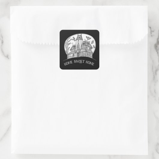 Haunted House and Bats Halloween  Vierkante Sticker (Tas)