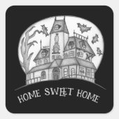 Haunted House and Bats Halloween  Vierkante Sticker (Voorkant)