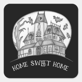 Haunted House and Bats Halloween  Vierkante Sticker