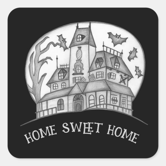 Haunted House and Bats Halloween  Vierkante Sticker (Voorkant)