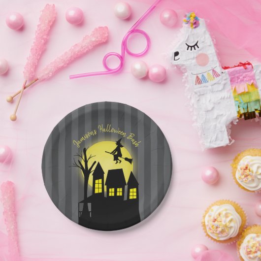 Haunted House and Flying Witch met Moonlight Papieren Bordje (Feest)