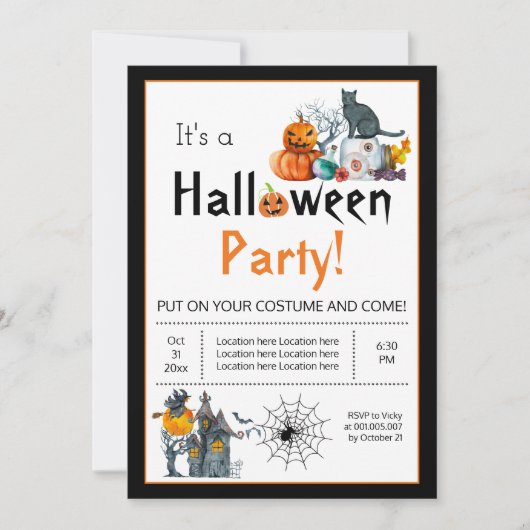 Haunted house and Halloween Elements costuum party Kaart (Voorkant)
