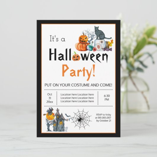 Haunted house and Halloween Elements costuum party Kaart (Staand voorkant)