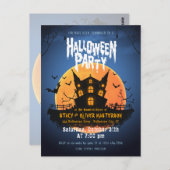 Haunted House Bats Graveyard Halloween Invitation Briefkaart (Voorkant / Achterkant)